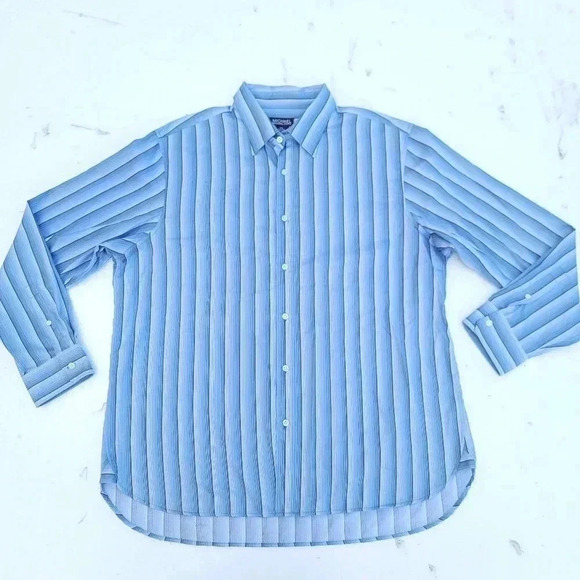Michael Kors XXL Blue White Stripe Shirt Men's Cotton Long Sleeve Button Up $98 - Picture 1 of 10